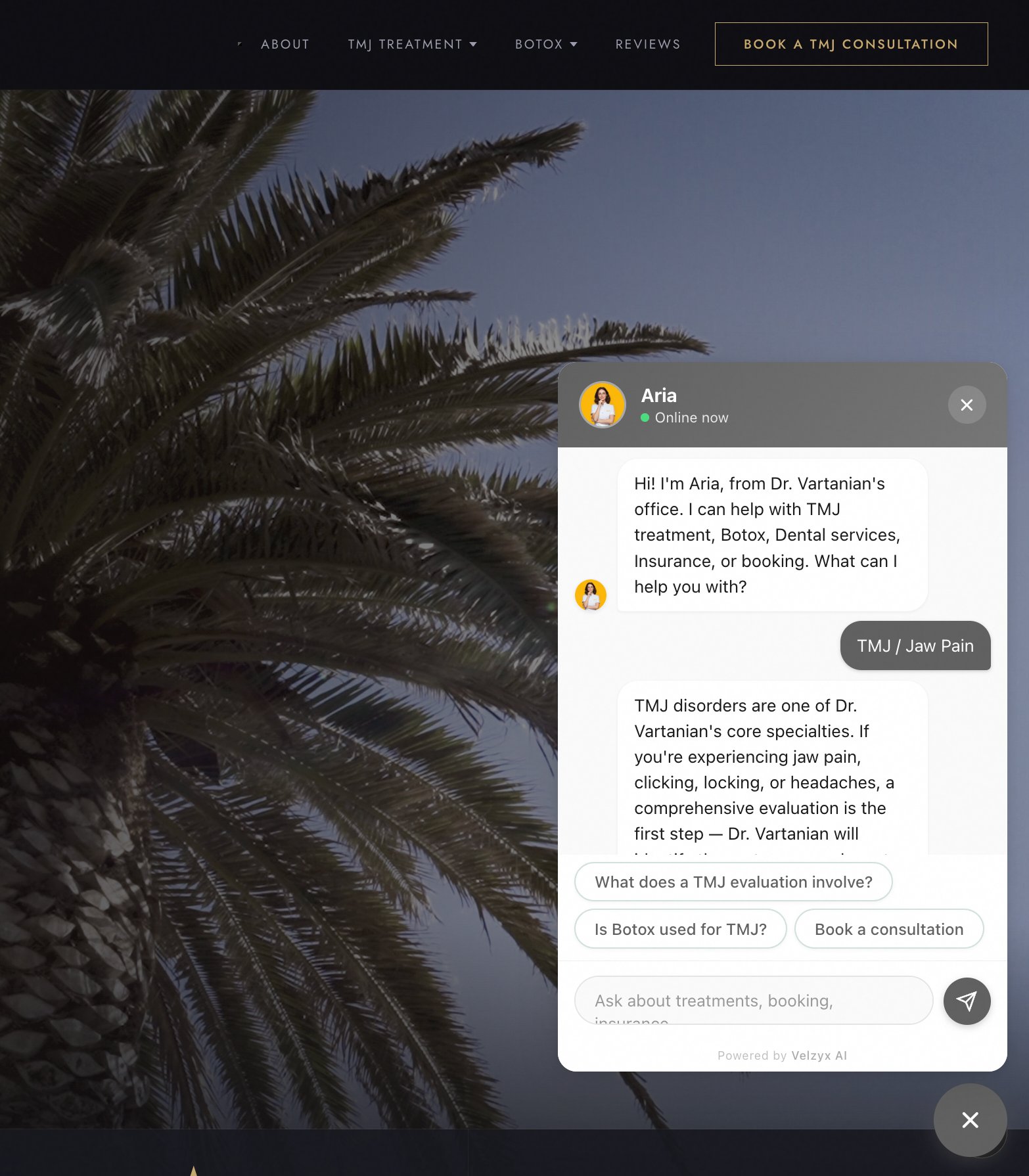 Aria AI live on Newport Institute for Dentistry - Dr. Vartanian's TMJ and cosmetic dental practice in Newport Beach